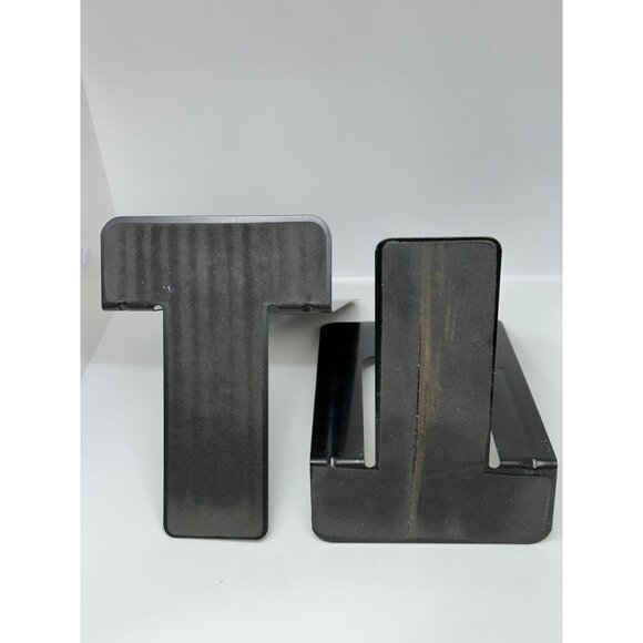 Industrial Black Metal Bookends Set of 2 Faux Wood Grain Heavy Duty 5.5"x9" - Picture 9 of 9